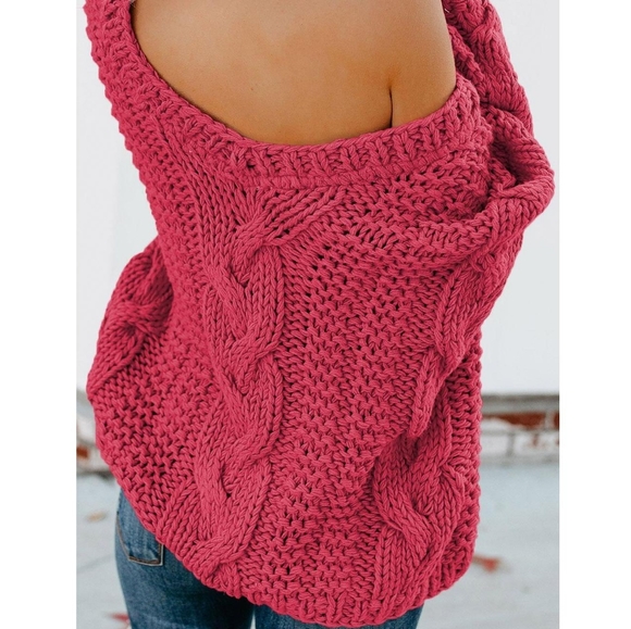 🧁 Berry Double V-neck Chunky Sweater - Picture 2 of 7